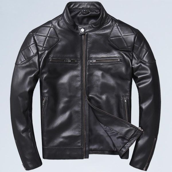 

men's leather & faux 2021 black men slim fit biker's jacket large size xxxxxl genuine sheepskin russian autumn motorcycle coat