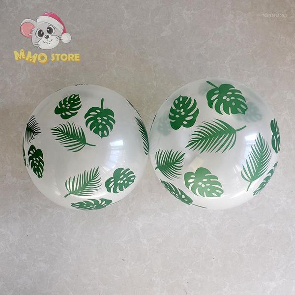 

party decoration 10pcs 12inch green confetti transparent balloons leaf printing latex birthday jungle theme wholesale1