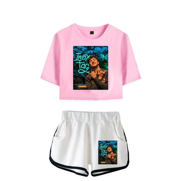 

men's t-shirts inoxtag summer women/girl sets short +shorts elastic waist hip hop suits cool streetwear two piece in campus style, White;black