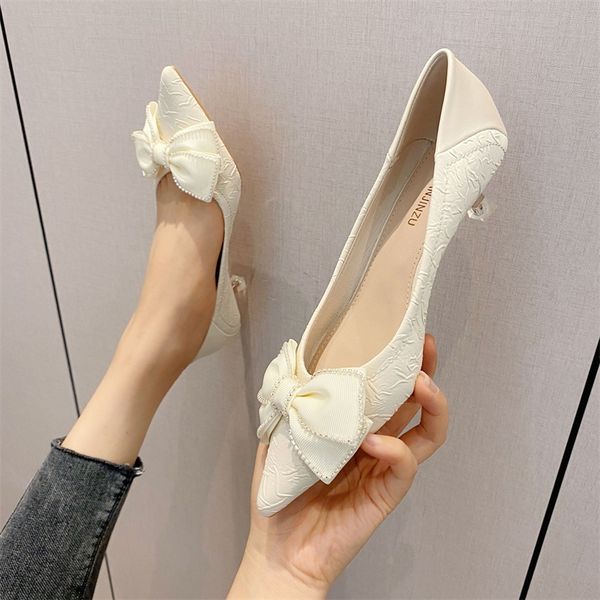 

bow high-heeled women's shoes thin heel pointed temperament single shoe women's small square heel shallow mouth women's, Black