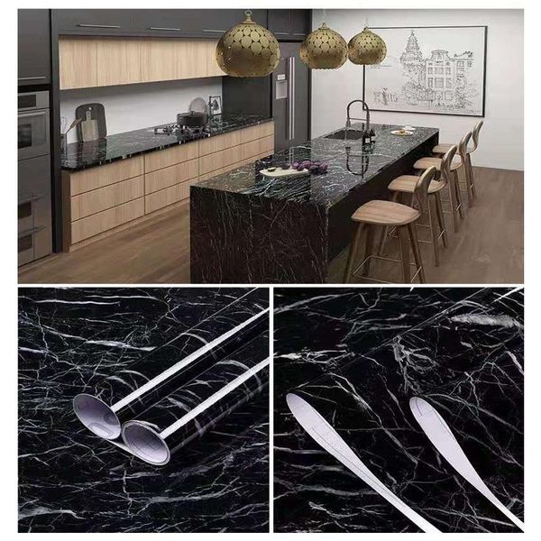 

black marble waterproof self-adhesive wall stickers, bathroom, bedroom, kitchen storage room furniture removable wallpaper wallpapers