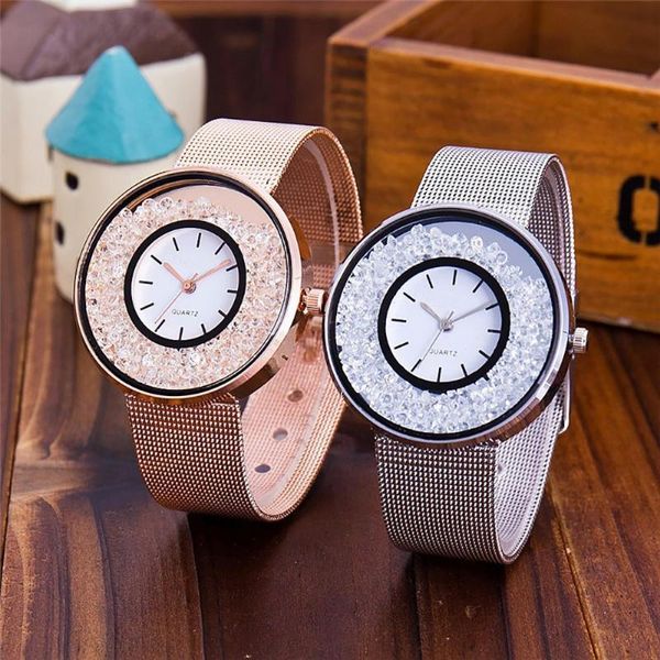 

wristwatches drop watch women stainless steel rose gold silver wrist luxury ladies rhinestone quartz relogio feminino, Slivery;brown