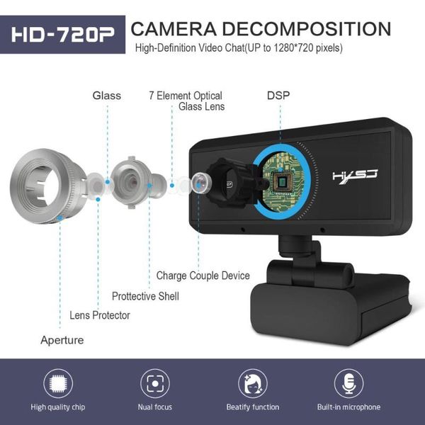 

webcams hobbylane hd webcam 720p web cam 360 degree rotating pc camera video call recording with noise reduction microphone for