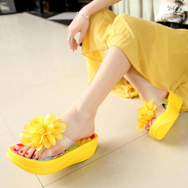

slippers summer bohemia home women flip flop shoes non slip sandals slipper flat wedge heel platform chaussure femme 789, Black