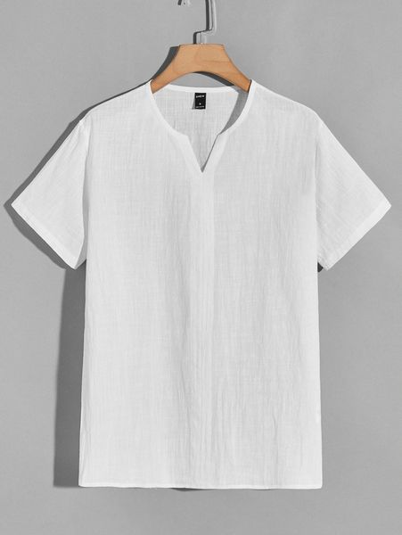 

men solid notched neckline shirt p7th#, White;black