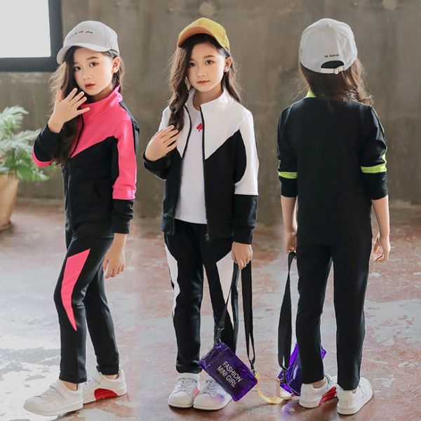 

girls clothing set children 2021 spring autumn sports suit long sleeve tracksuits for kids clothes 4 6 8 10 12 13 years sets, White
