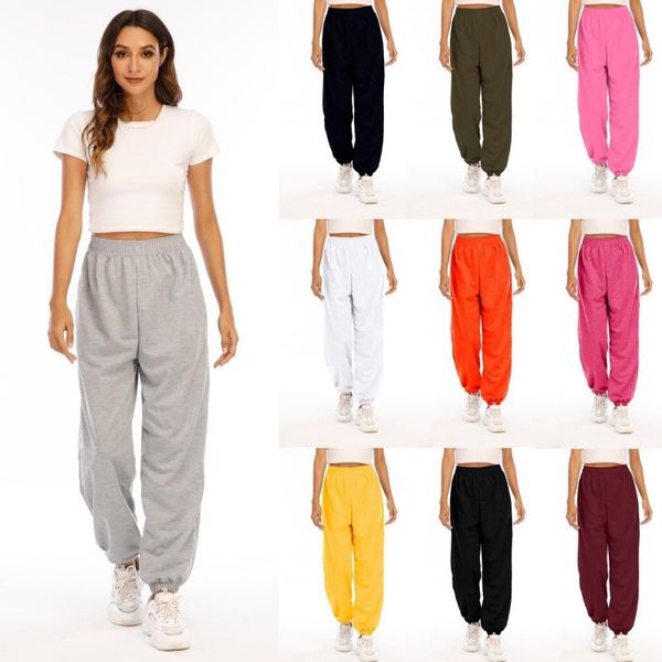 

casual cotton white sweatpant women autumn high waist solid cargo pants female loose streetwear elastic trouser 2021 leisure women's &, Black;white