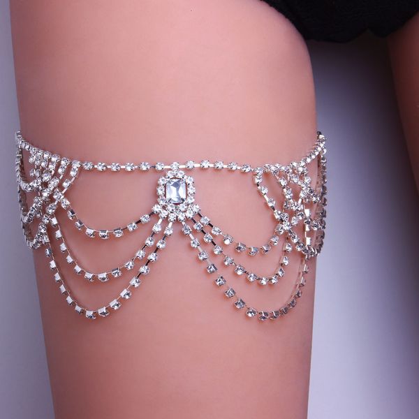 

lingerie accessories multi-layer elastic rope leg chain, fashionable and versatile, crystal body female chain, Black;white