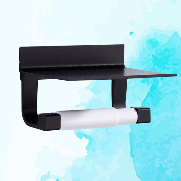 

tissue boxes & napkins space aluminum roll paper holder punch toilet storage shelf wall mounted mobile phone rack (black)