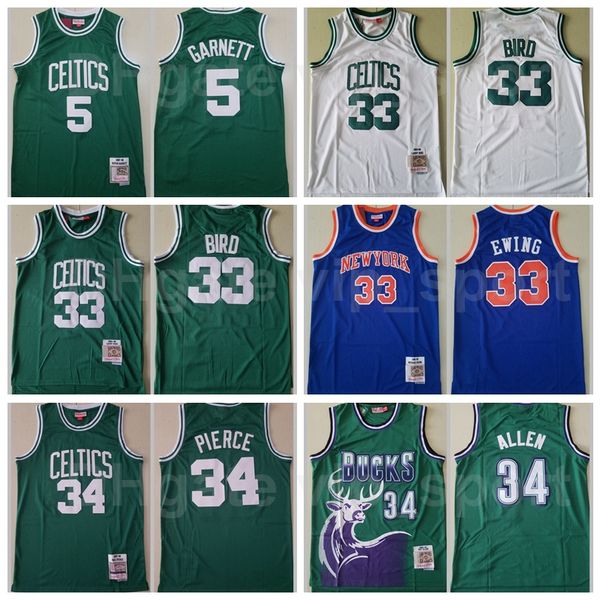 

retro basketball mitchell and ness patrick ewing jersey paul pierce larry 33 kevin garnett 5 ray allen 34 team green blue white vintage men, Black;red