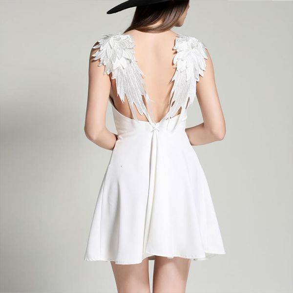 

black summer lace angel wings women dresses casual slim backless beach female spaghetti strap, Black;gray