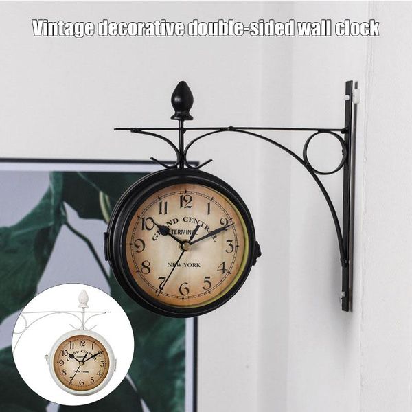 

wall clocks spot outdoor bracket clock garden station double sided black/white vj-drop