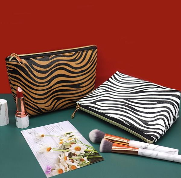 

dhl100pcs makeup bags women pu zebra prints large capacity storage bags