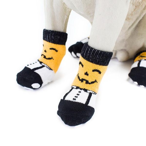 

dog apparel 4pcs pet knitted non-slip socks halloween pumpkin paws cover size s m l xl mascotas accessories