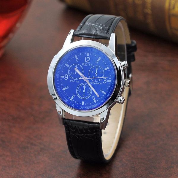 

blue glass mens watch precision dial business quartz wrist watches luxury leather belt military for male reloj de hombre wristwatches, Slivery;brown