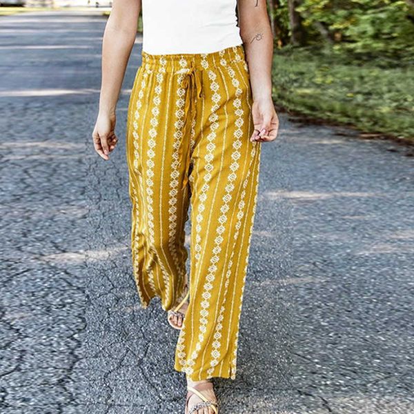 

women's pants & capris wide leg women casual boho stripe printed loose long female holiday summer elastic high waist lace up beach trou, Black;white