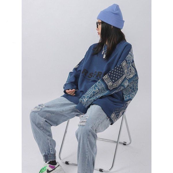 

men's hoodies & sweatshirts pullover for men splicing korean fashion loose spring autumn oversized tide brand thin all-match preppy clo, Black