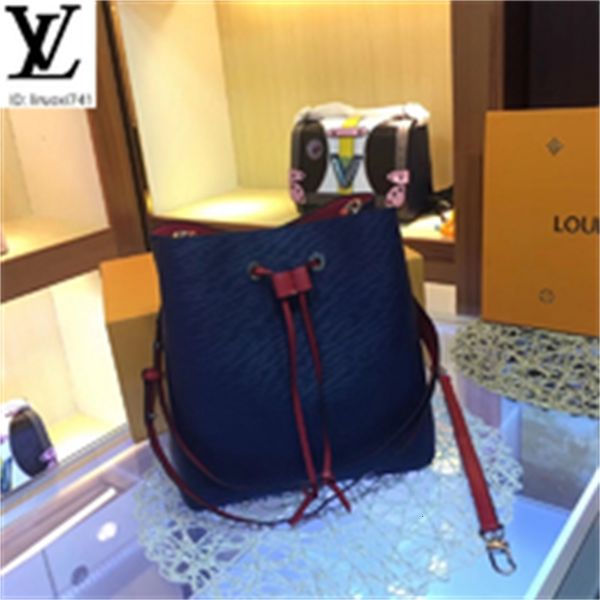 

brand designer luxury wb11 m44022 drawstring bucket bag dark blue women handbags iconic bags handles shoulder bags totes cross body bag, Red;black