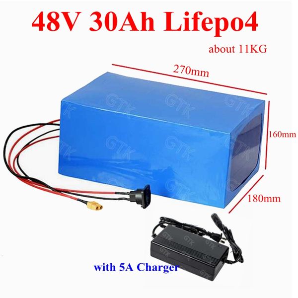 Batteria al litio 48v 30ah Lifepo4 bms 16S 60A per 2500w 2000W 1000w 48v ebike moto scooter motore triciclo + caricabatterie 5A