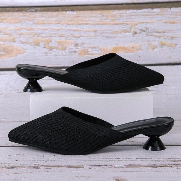 

slippers women summer high heels sandals pointed toe slides comfortable fashion pumps 35-41 ytmtloy indoor stretch fabric, Black
