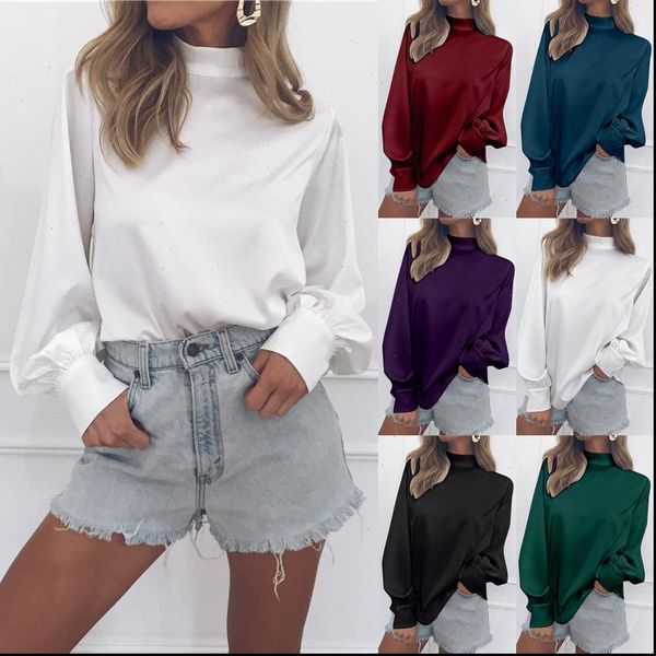 

womens shirts women blouses fashion long puff sleeve blouse shirt solid elegant white office lady casual