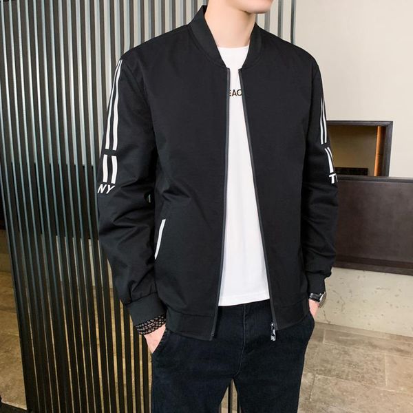 

men's jackets autumn jacket solid color stand collar side pocket with zipper everyday simple slim fit striped warm bomber, Black;brown