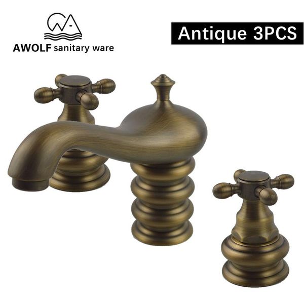 

bathroom sink faucets faucet antique brushed 3pcs solid brass basin mixer tap dual handle three hole deck mounted ml8008