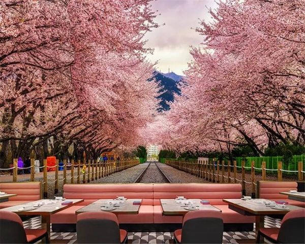 

wallpapers custom pink cherry blossom peach mural bedroom wedding room el background decorate self adhesive wallpaper waterproof