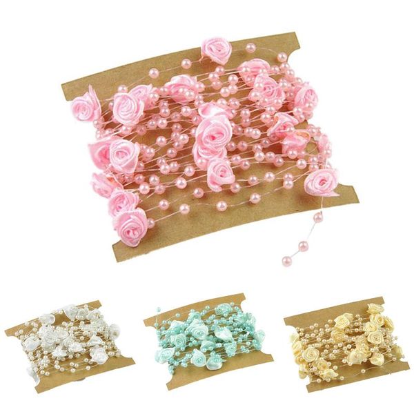 

meters fishing line artificial pearls flower beads chain garland flowers wedding party decoration pink decorative & wreaths
