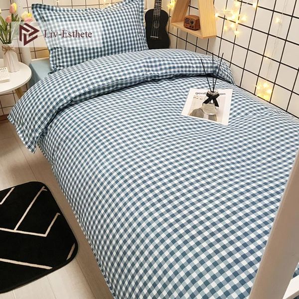 

bedding sets liv-esthete set grid pattern duvet cover flat sheet pillowcase bedclothes home decor double single size students bedroom