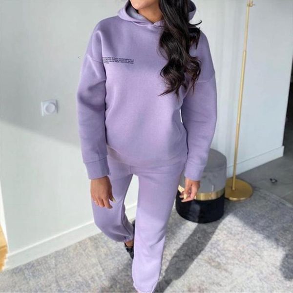 

oeak 2 piece casual womenpant fleece tracksuit set letter print oversized sweatshirt women hoodie suit winter solid sport, White