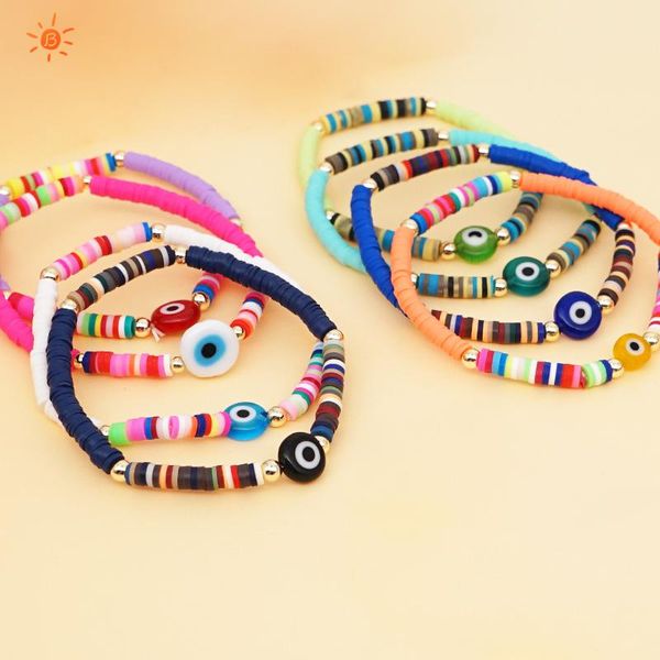 

beaded, strands blin fashion color soft pottery femme greek eye beaded bracelet turkish evil ethnic bohemia women cute jewelry, Black