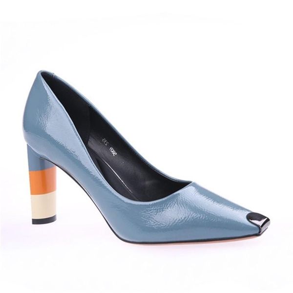 

dress shoes colored heel fashion women high metal square toe girls party wedding spring pumps heels, Black