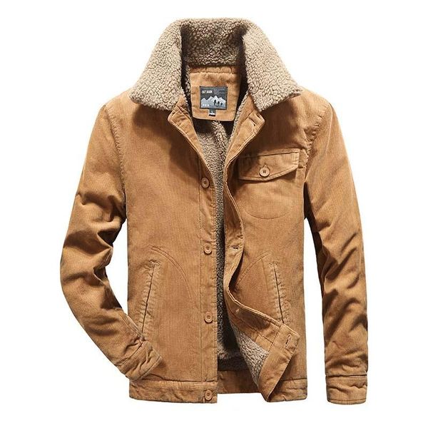 

mcikkny men warm corduroy jackets coats fur collar winter casual outwear male thermal men's, Black;brown