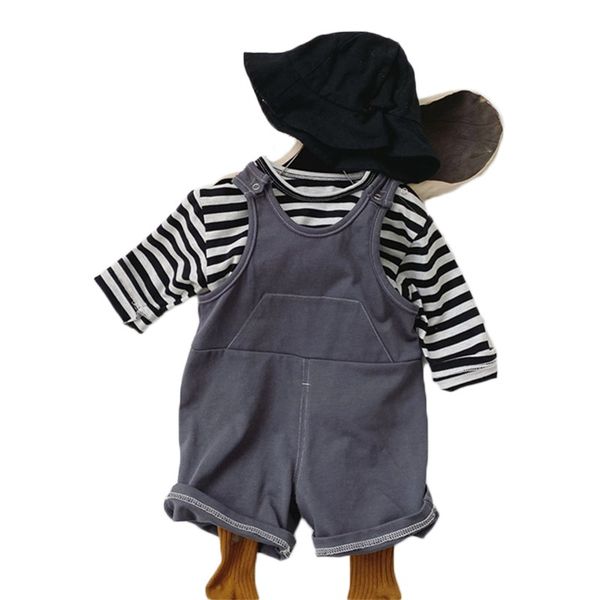 

2021 spring kids overalls and striped t shirts set 2pcs solid baby boys overalls set baby girls outfits for children clothing, White;black