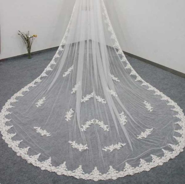 

bridal veils floral cathedral veil vintage flower wedding ivory royal length lace chapel brida, Black