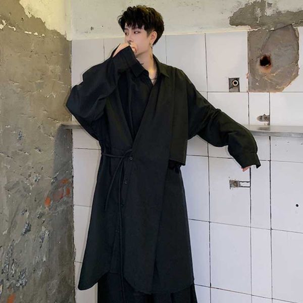 

men's casual shirts long sleeve shirt spring and autumn korean edition japanese fashion yamamoto wind high street asymmetric design, White;black
