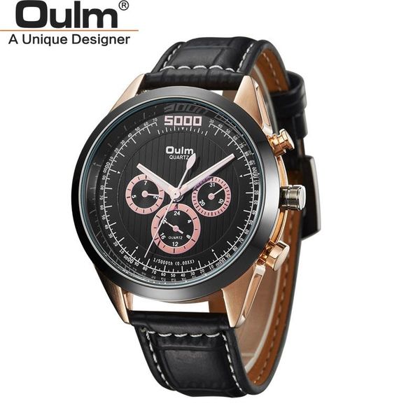 

wristwatches 2021 oulm men leather strap quartz small dials decoration sports watches male clock heren horloge lihat, Slivery;brown