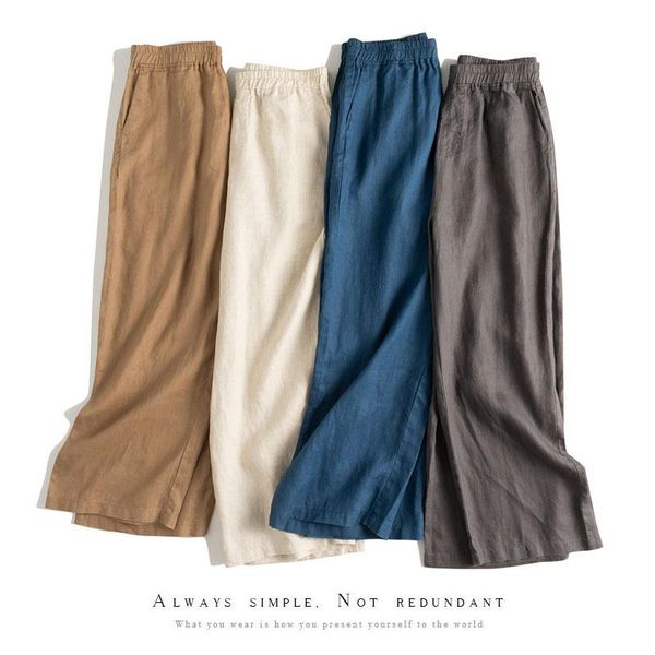 

women's pants & capris spring autumn women all-match loose plus size comfortable breathable water washed linen trousers elastic waist w, Black;white