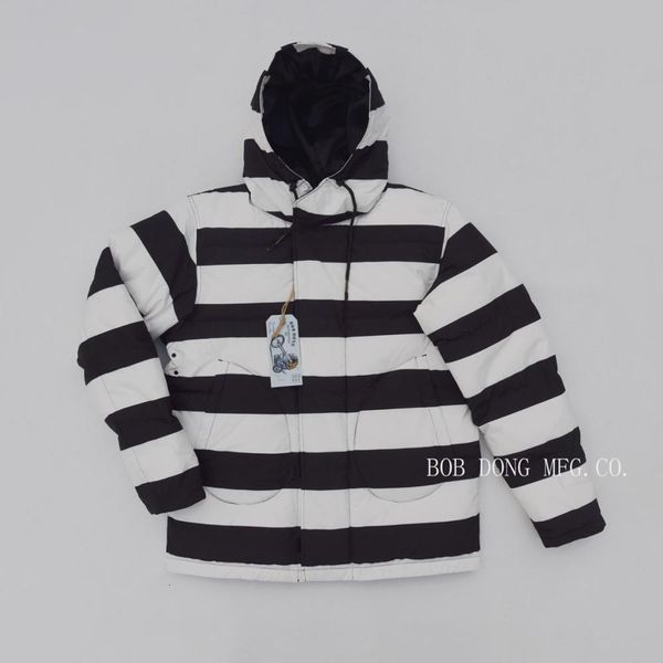 

downs bob dong prisoner stripes hooded down coat men's moto biker style observer parka, Black