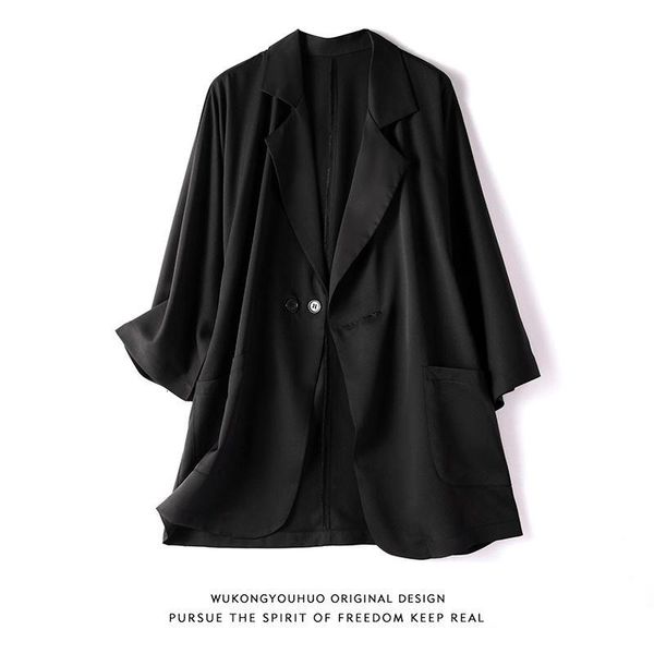 

women's suits & blazers hybskr summer casual solid color female oversize fashion ice silk ladies coats, White;black