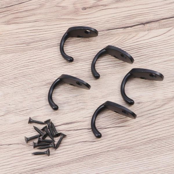 

5pcs black coat hanger with 10pcs screws single wall hooks zinc-alloy pothook for bathroom toilet dressing room & rails