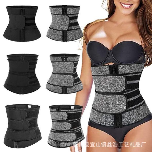 

women's shapers waist training device post sweat double belt zipper abdominal, Black;white