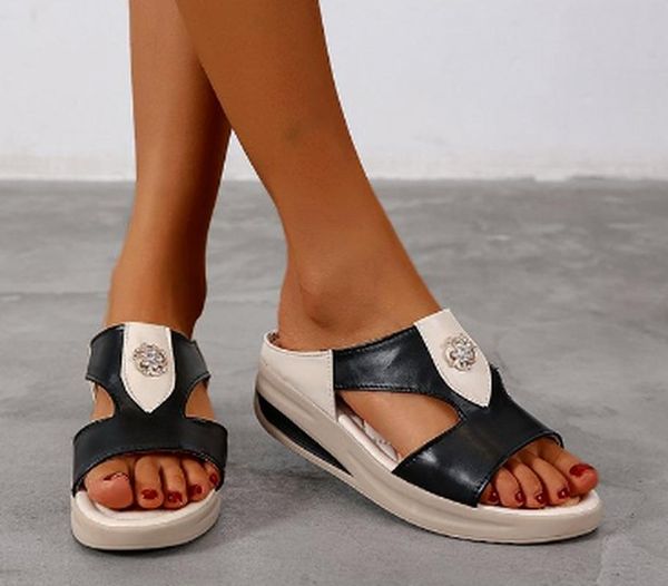

sandals women mid heels flat slides beach shoes ladies gladiator slippers female mujer sapato feminino woman summer, Black