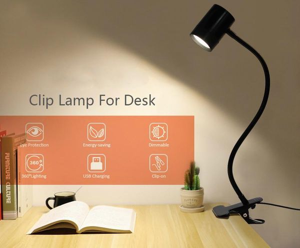 

clip desk lamps usb table lamp gooseneck reading lighting stepless dimmable office study light