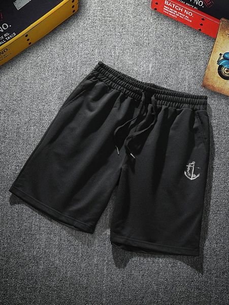 

men anchor print drawstring waist shorts d1nh#, Black