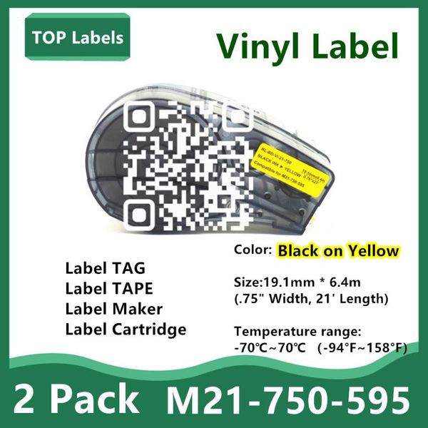 

ink cartridges 2 pack label tape m21-750-595 ribbon vinyl labels black on yellow for bmp21-plus bmp21 lab laboratory,equipment labeling 19.1
