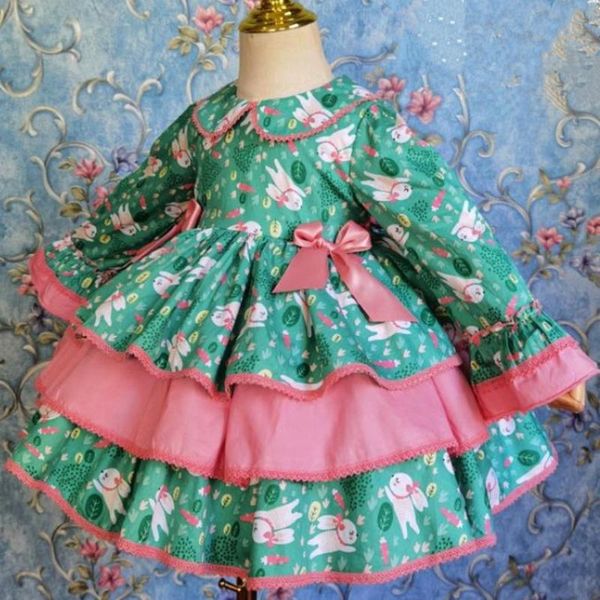 

girl's dresses baby girl autumn winter printed lolita ball gown dress kids bow vintage spanish christmas year princess, Red;yellow