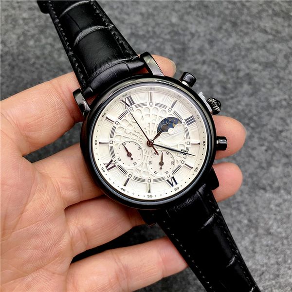 

7-3mens watches montre de luxe leather strap 3 dial work fashion designer quartz stainless steel business outdoor sports watch, Slivery;brown