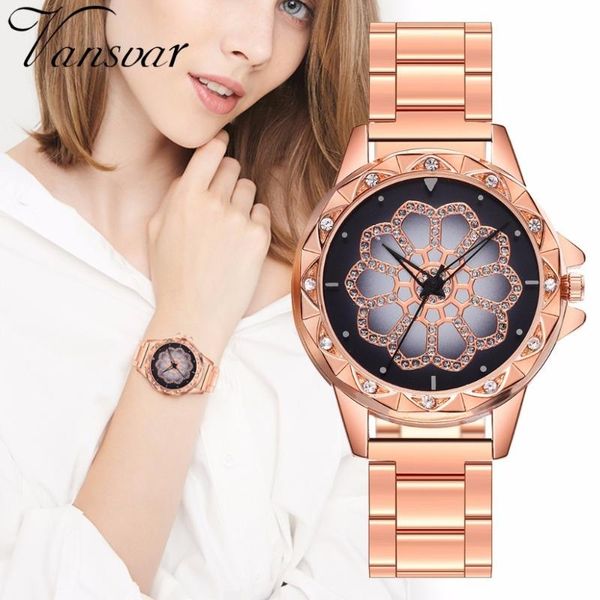 

vansvar brand women colorful stainless steel lucky flower watch luxury ladies quartz relogio feminino drop clock wristwatches, Slivery;brown